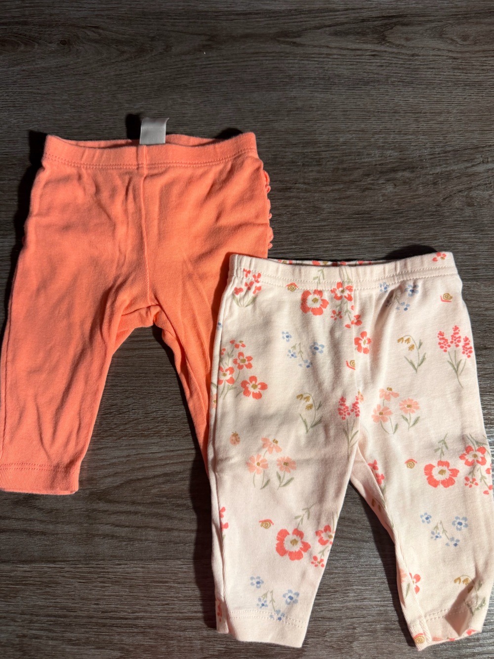 Carter's Cream Floral & Coral Girls Stretch Leggings - Set of 2